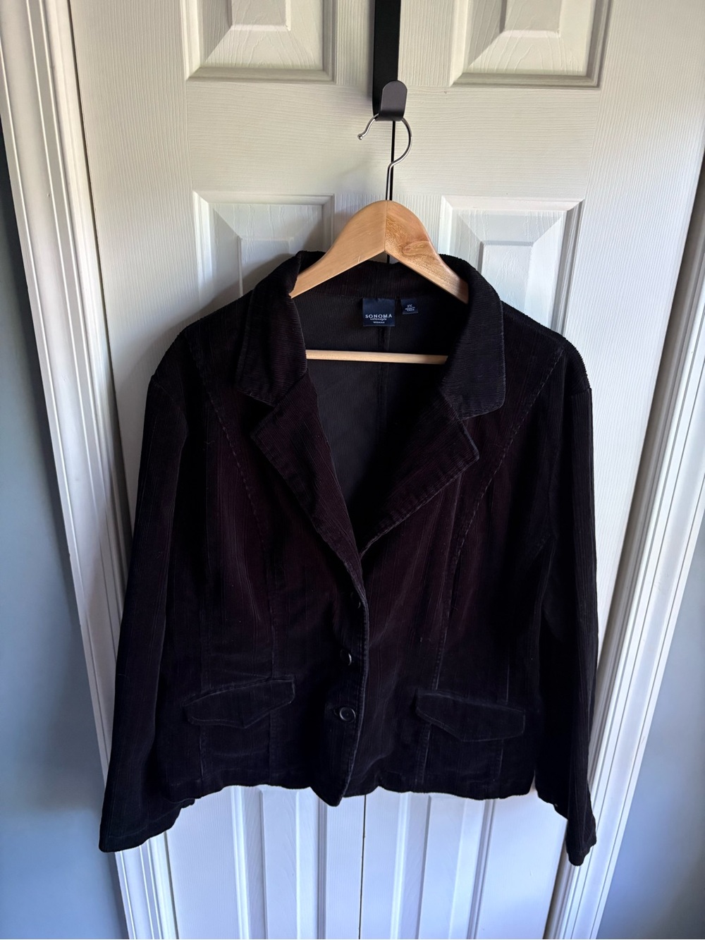 SONOMA Womens Black Corduroy Blazer Button Front Jacket Academia Preppy Size 2X